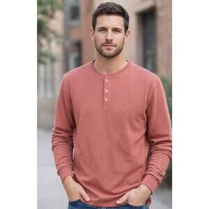 Anapo Men's Long sleeve Soft Knit Coral Waffle Henley Size Small